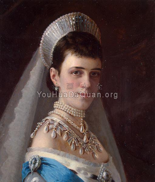 Portrait of Empress Maria Fyodorovna in a Head Dress Decorated with Pearls - 伊凡·尼古拉耶维奇·克拉姆斯柯依
